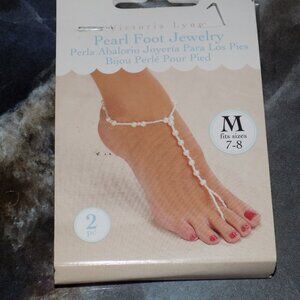 VICTORIA LYNN PEARL CRYSTAL FOOT ANKLE JEWELRY SIZE M (7/8) 2 PER PACK NEW